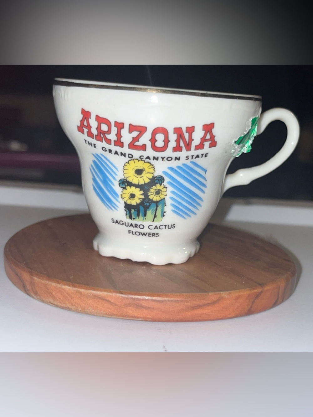 Arizona Saguaro Cactus Flowers Ceramic Souvenir Cup - White with Red & Yellow
